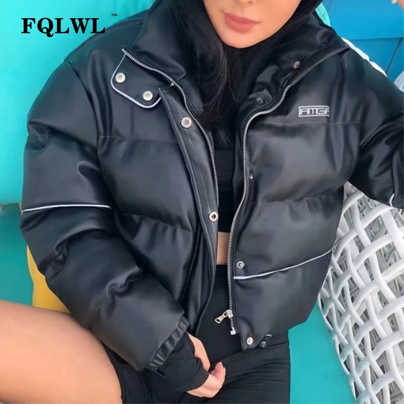 FQLWL куртка из искусственной кожи женская верхняя одежда с длинным рукавом Зимнее пальто женские повседневные короткие куртки больших размеров женская верхняя одежда