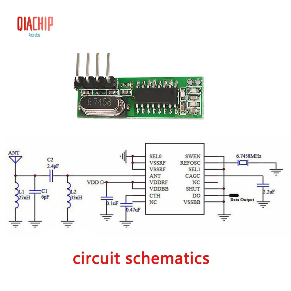 QIACHIP RF 433 МГц Супергетеродинный приемник беспроводное реле DC 1CH ASK/OOK модуль к MCU/ARM Arduino UNO 433,92 МГц пульт дистанционного управления