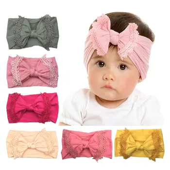 

Soft Nylon Head Wrap For Girls 2019 Lace Trim Nylon Headbands Kids Solid Elastic Hair Band Hair Accessories 2019