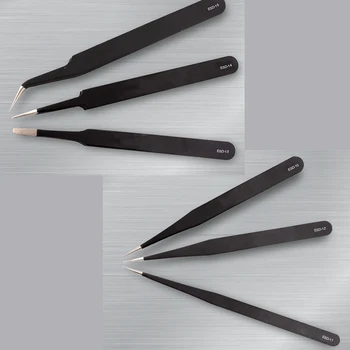 

High precision tweezers 1pc anti-corrosion Anti-static Anti-magnetic black Repair necessary 6 types of stainless steel tweezers