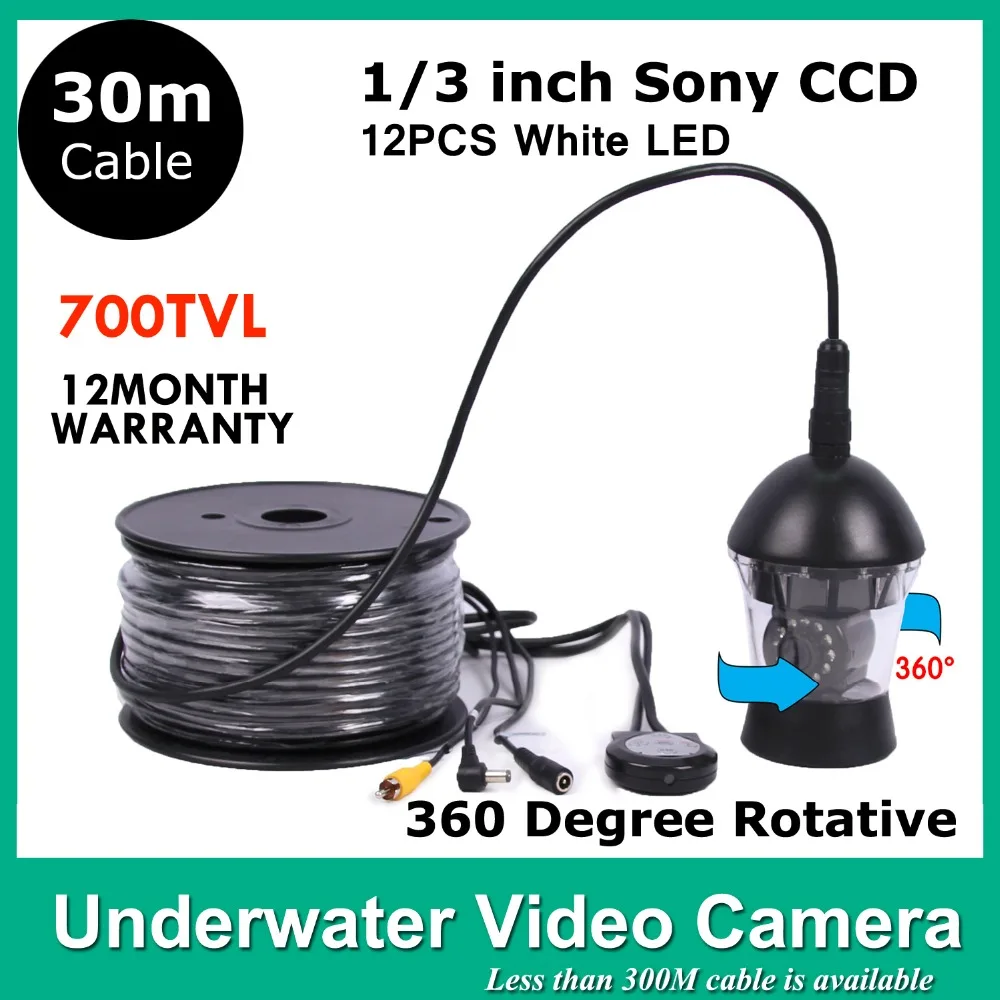 30 METERS Cable UNDERWATER CCTV CAMERA FISHING SYSTEM 12 LED LIGHTS 700