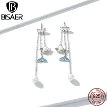 Серьги в виде русалки, висаер, 925 пробы, серебро, дельфин, хвосты русалки, серьги-гвоздики для женщин, Стерлинговое Серебро, ювелирное изделие ECE692