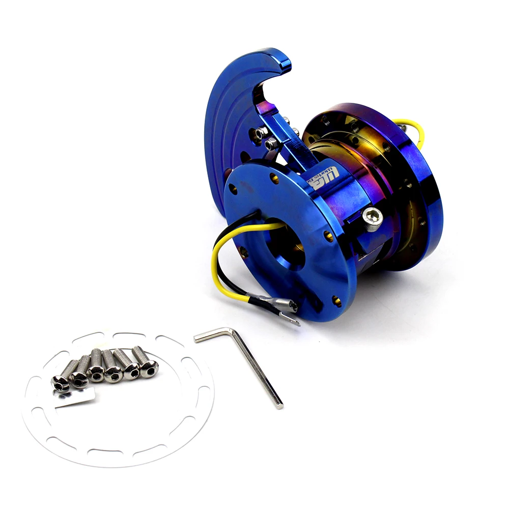 Universal de aluminio de carreras de coches quemados titanio azul Neo Chrome Cubo de volante de liberación rápida Universal de aluminio de carreras de coches quemados titanio azul Neo Chrome Cubo de volante de liberación rápida