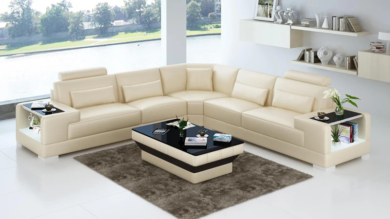 L-образный Чистый Удобный чистый белый кожаный диван