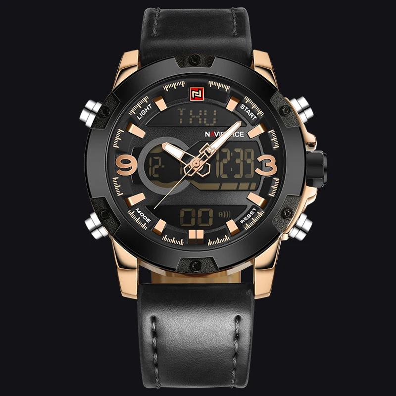  NAVIFORCE Original Luxury Brand Leather Quartz Watch Men Clock Digital LED Army Military Sport Wris