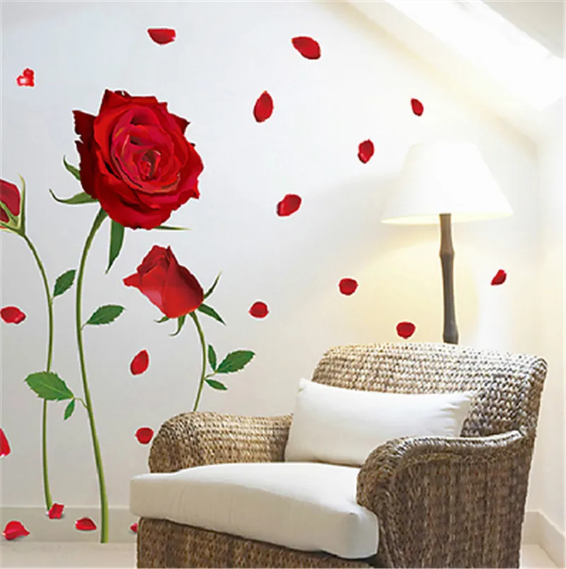 Red Rose Flower Wall Stickers Vinyl Decal Wedding Room Bedroom Decor