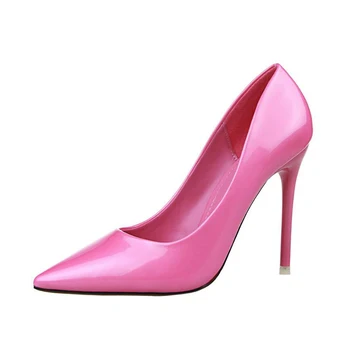 

BIGTREE Wedding Shoes Women Office Pumps Elegant Lady Solid Shallow Mouth Round Toe Patent Leather High Heel Shoes K161