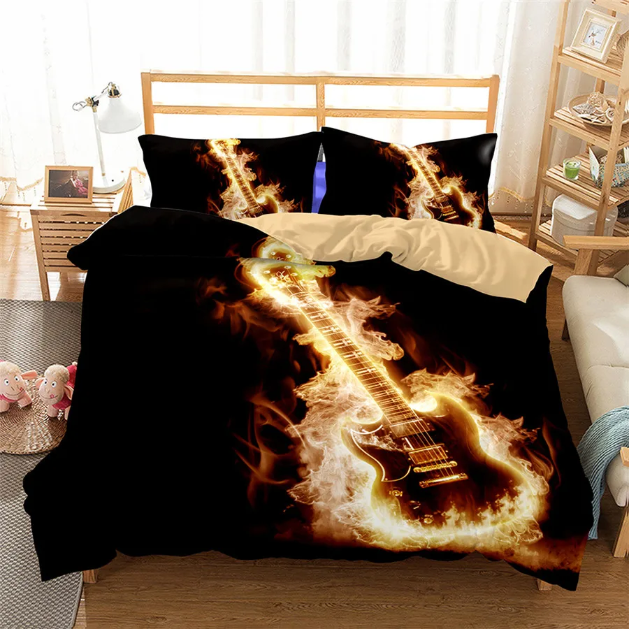 

HELENGILI 3D Bedding Set Guitar Print Duvet Cover Set Lifelike Bedclothes with Pillowcase Bed Set Home Textiles #JT-10