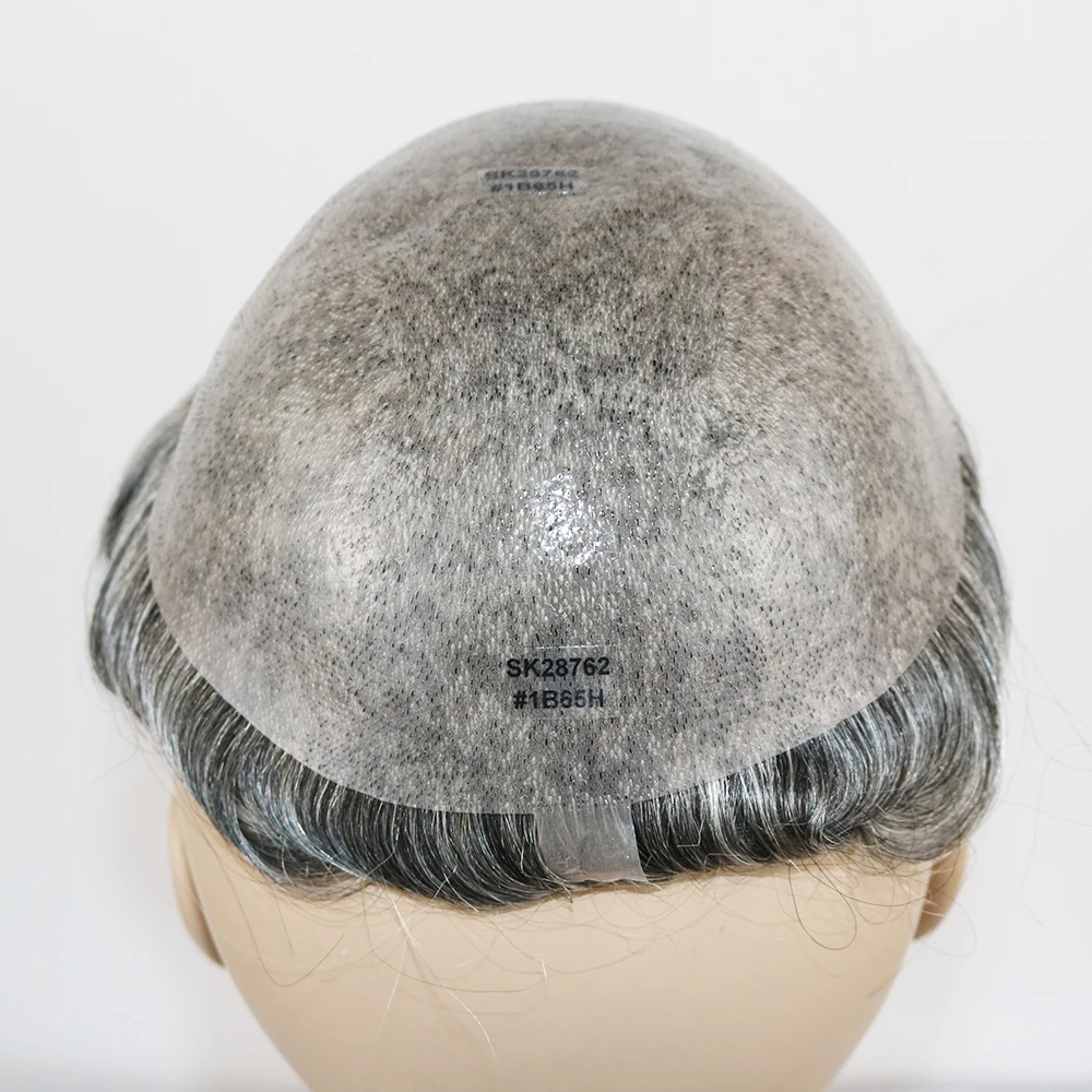 SimBeauty, прочные мужские серые волосы из кожи, 0,12-0,14 мм, натуральные волосы из прозрачного полиэстера, человеческие волосы, мужские парики