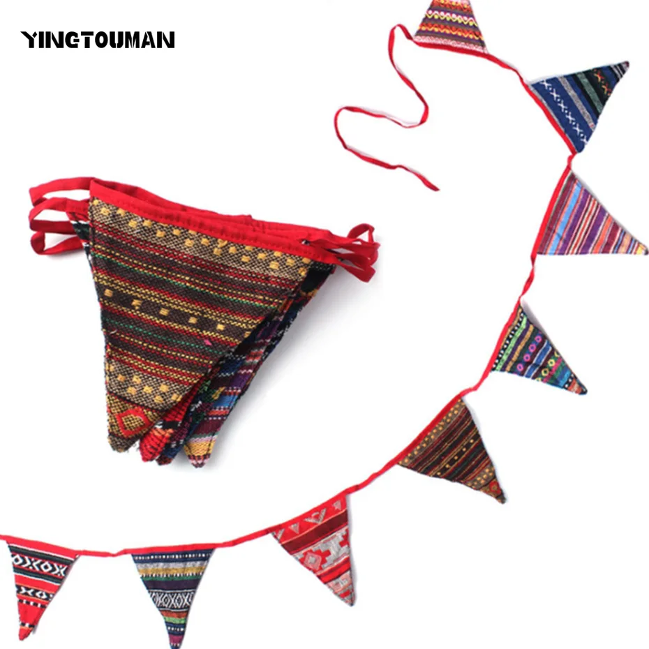 YINGTOUMAN  Tent Decoration 8 Flags Ethnic Style Tent Hang Rope Flags Pennant Flags Party Colorful Banner Garland Baby Shower