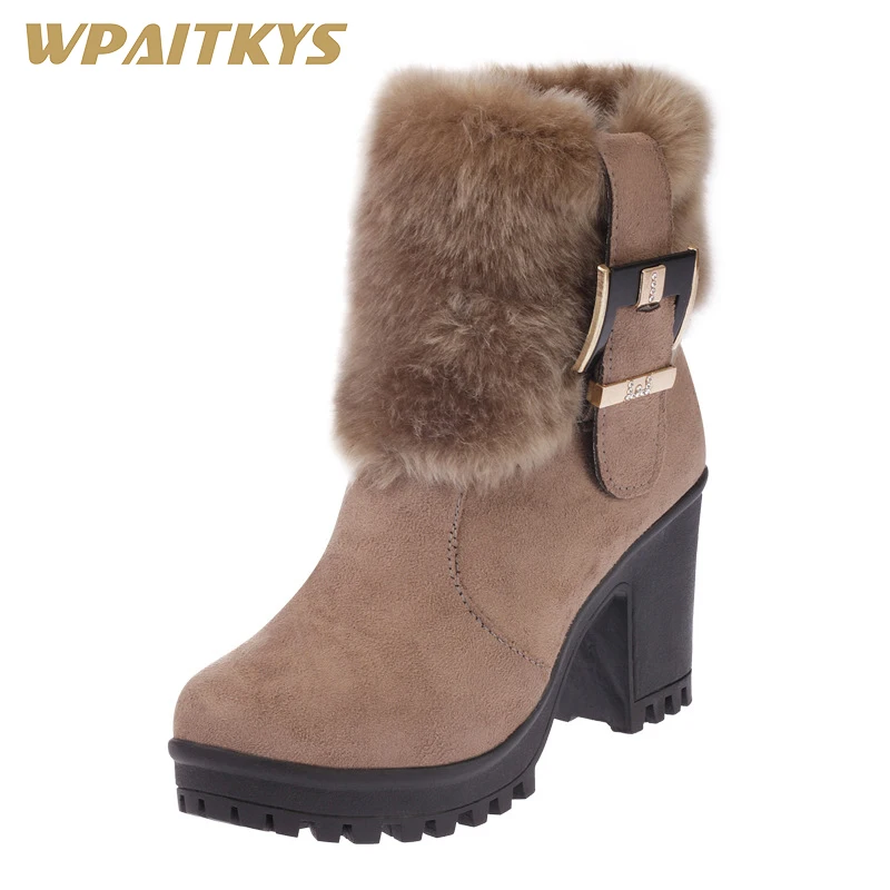 

2018 New Women's Boots Black Brown Red Three Colors Available Metal Decoration High Quality Warm Casual Snow Boots Women Shoes