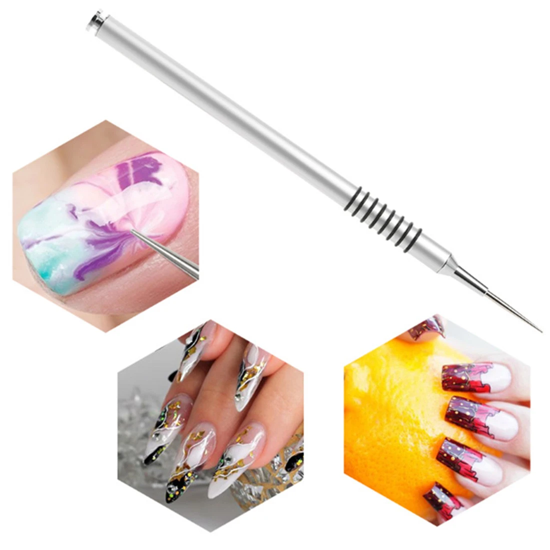 Professional Nail Art Brush Tool Silver Drawing Flower Nail Polish Gel