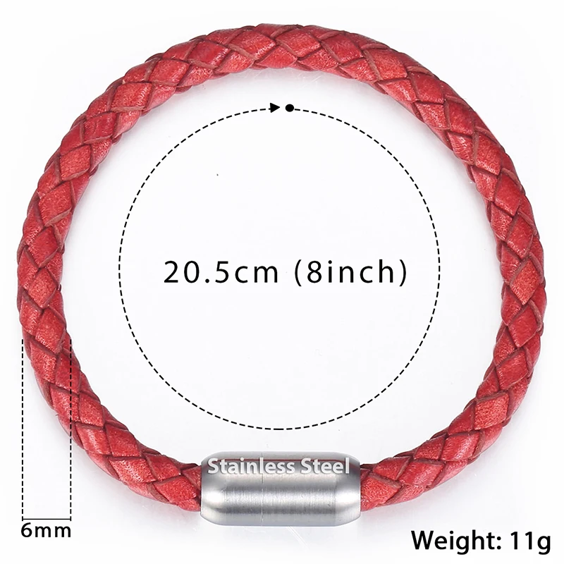 Плетеная натуральная кожа браслеты для женщин и мужчин красный синий коричневый браслет нержавеющая магнитный браслет со стальными элементами 6 мм DLBM15