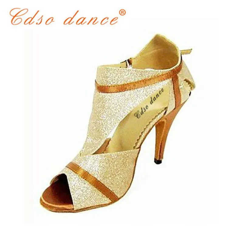 

Cdso dance wholesale & retail salsa shoe high heel ,Women's Satin Latin /Gold glitter Ballroom Dance Shoes