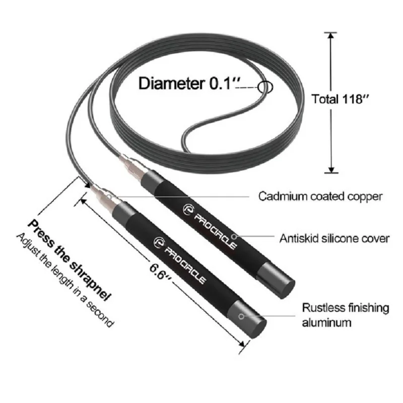 Самофиксирующаяся Скакалка Procircle для фитнеса, высокоскоростная Скакалка с подшипником, 3 м, регулируемые веревки с бесплатной сумкой для переноски