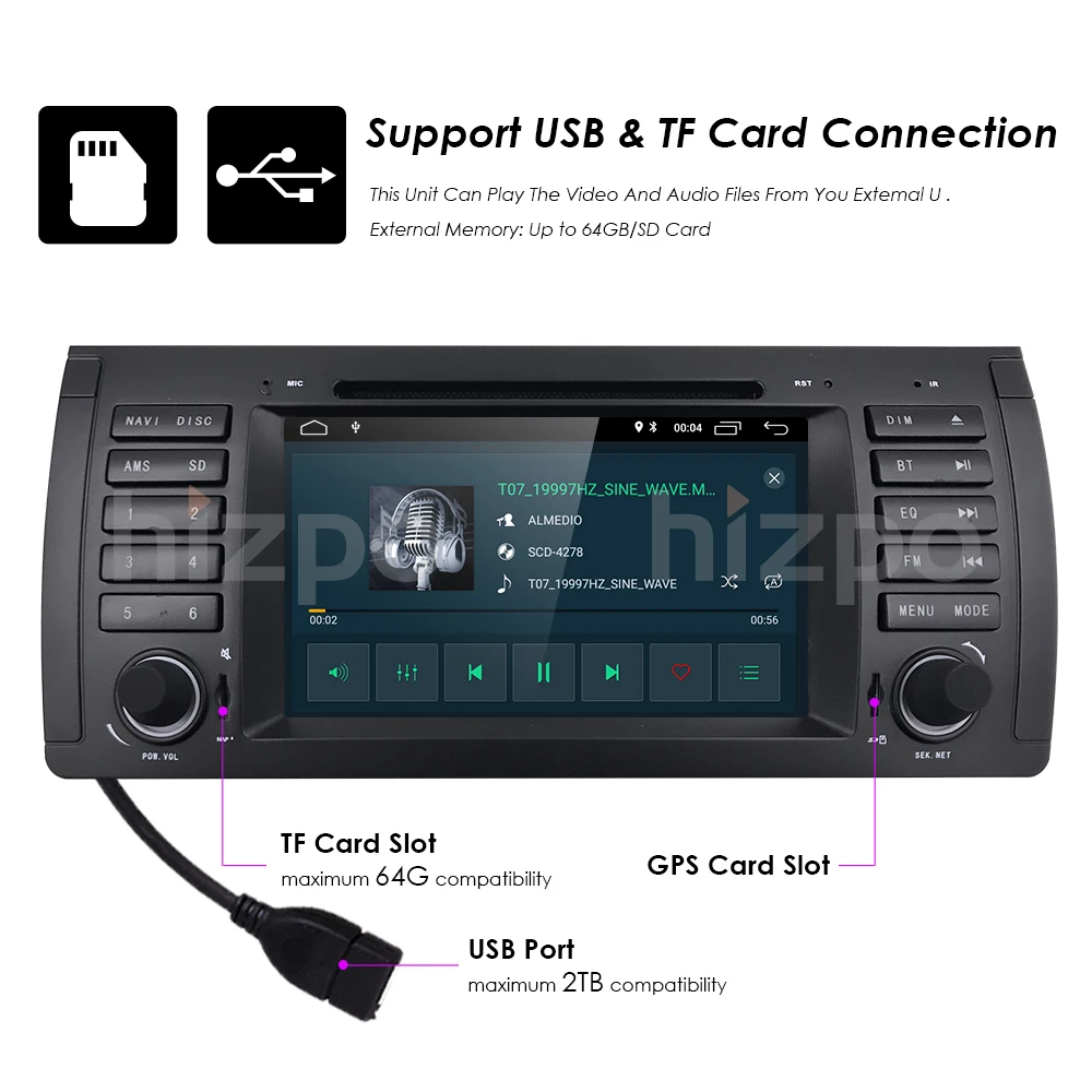 Sale hizpo Car Multimedia System Android 9.0 1 Din Automotivo DVD For BMW 5 Series/X5 E53 E39 GPS Radio FM Quad Core 2GB+16GB USB DVR 22