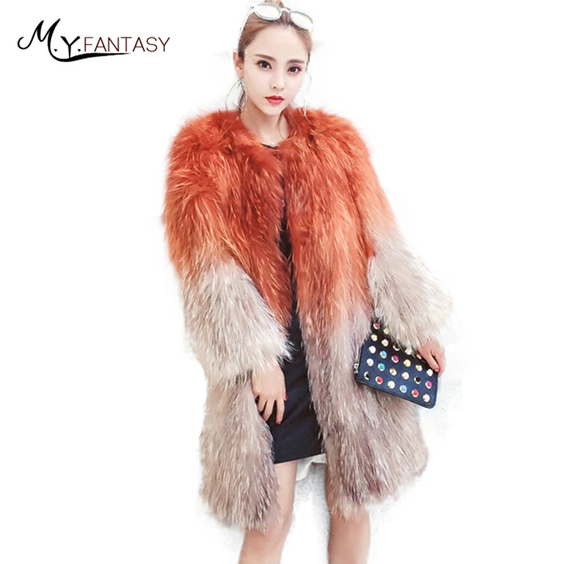 Moyen Rayé Hiver MYFansty 2019 Contraste D'importation Pelt Manteaux Rouge Coloré Pleine Femmes Réel Fourrure cou Corail Couleur O Manteau Chaud Renard De zMVSGpqU