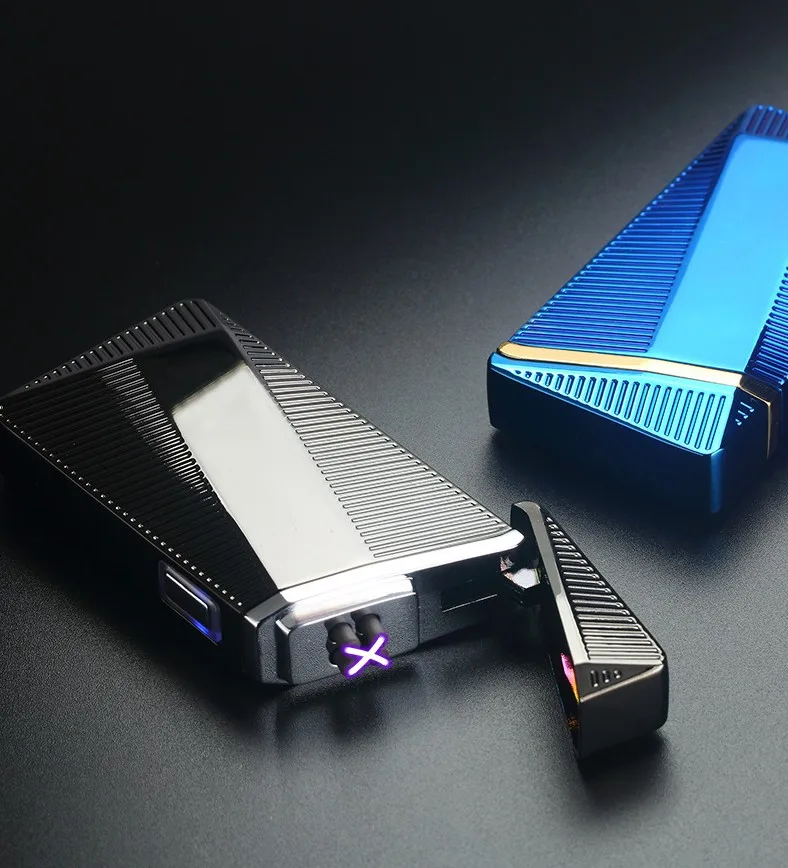 Новинка USB Зажигалка двойная для Плазменно-дуговой перезаряжаемая Зажигалка Ветрозащитная металлическая электронная сигарета зажигалка