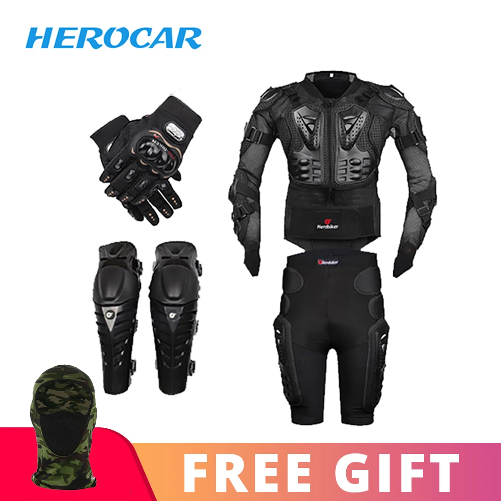 

New Motorcycle Jacket Motocross Racing Motorcycle Body Armor Moto Protective Gear+Shorts Pants+Protection Knee Pads+Gloves Guard