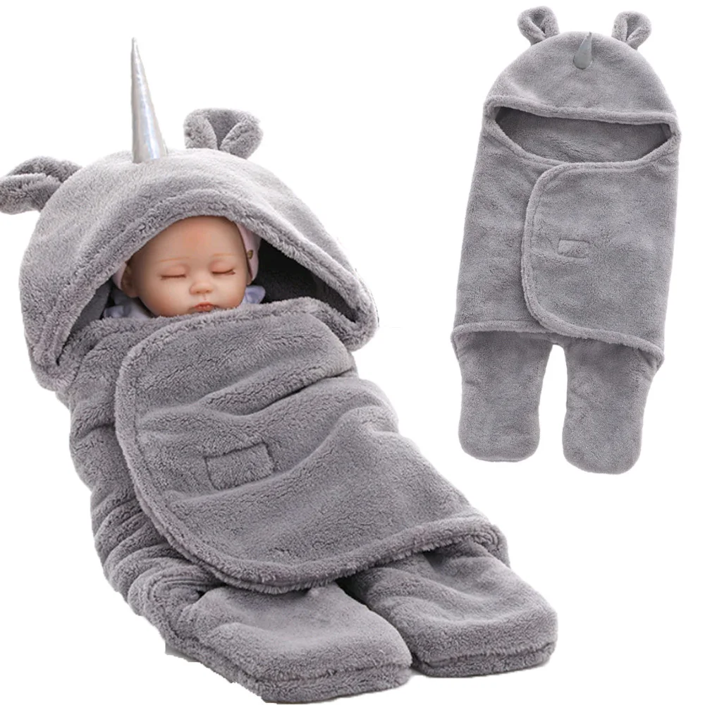 

Newborn Baby Girl Blanket Soft Plush Sleepsack Baby Swaddle Blanket Warm Winter Baby Boys Clothes Receiving Blankets Grey