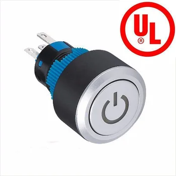 

22mm self locking switch 12V 24V 230V Blue illuminated Plastic Power symbol Latching 1no1nc