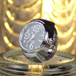 Часы циферблат Кварцевые Творческий сталь Прохладный палец кольцо часов Relogio Feminino Роскошные сталь Прохладный эластичное кольцо на палец