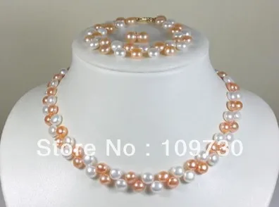 

Jewelry 00387 UNIQUE DESIGN WHITE & PINK PEARL NECKLACE BRACELET EARRINGS SET NEW (A0423)