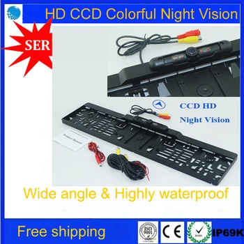 

FreeShipping Rearview mirror +CCD HD car reverse rearview camera European License Plate car parking rear view camera For Eur car