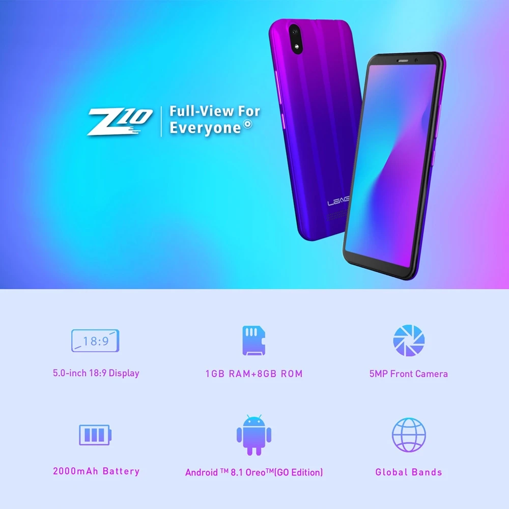 Pаспродажа Мобильный телефон LEAGOO Z10, 5,0 дюймов, 189, полный экран, Android 8,0, 1 ГБ ОЗУ, 8 Гб ПЗУ, четырехъядерный процессор MT6580, 2000 мАч, камера, две sim карты, 3G, сма...