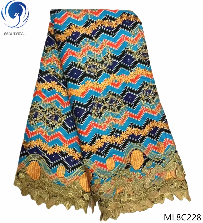 Красивые восковые кружевные ткани, африканские восковые ткани с гипюровым кружевом,, высокое качество, ткань для платья, 6 ярдов/партия, ML8C224-ML8C235 - Цвет: ML8C228