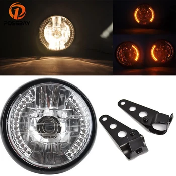 

POSSBAY 6.5'' Universal Motorcycle Headlight Amber Turn Signal with Bracket H4 35W 12V Hi/Low Beam Moto Front Headlights