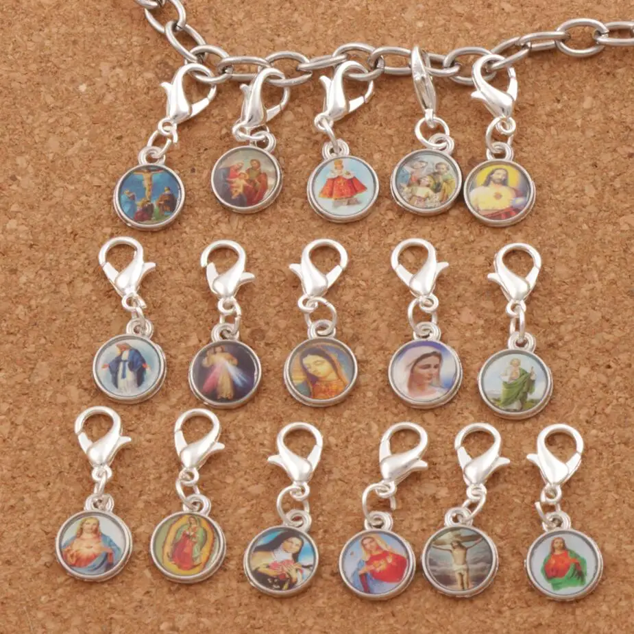 

Catholic Religious Church Medals Saints Cross Clasp European Lobster Trigger Clip On Beads C1707 26.7x10mm 150ps Antique silver