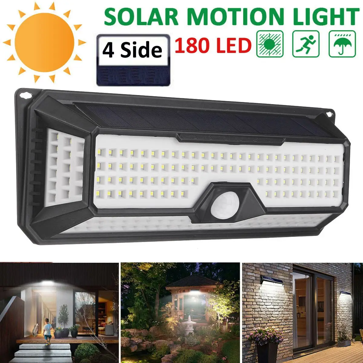 

3 Mode Waterproof 180LEDs Solar Light Outdoor Garden Light PIR Motion Sensor Emergency Security Wall Solar Powered Lamp