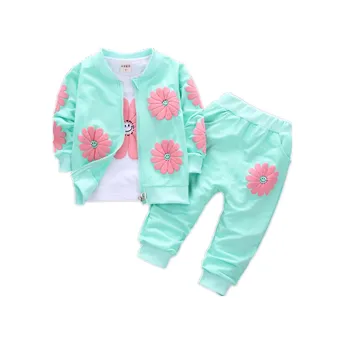

Baby girl spring autumn clothing three-piece girl flower decoration jacket + T-shirt + pants