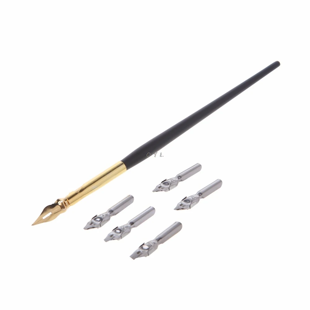 

1 pcs Dip Pen x5 pcs Nib Calligraphy Drawing Dip Ink Nib Pen Set Signature Writing Antique Elegant Gifts for students Business