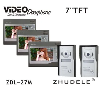 

ZHUDELE 7" High Resolution Color Video Doorphone Door Entry Intercom Systems 2X700TVL Outdoor Doorbell Camera+ 3 LCD Mointor