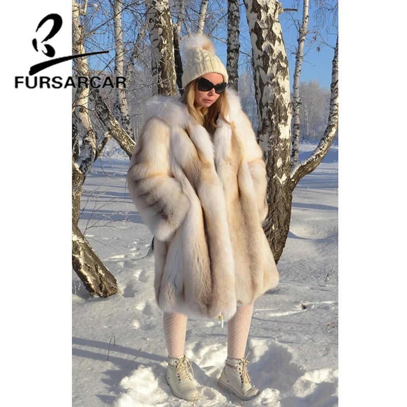Fursarcar Новое поступление натуральным лисьим мехом пальто Для женщин Роскошные с
