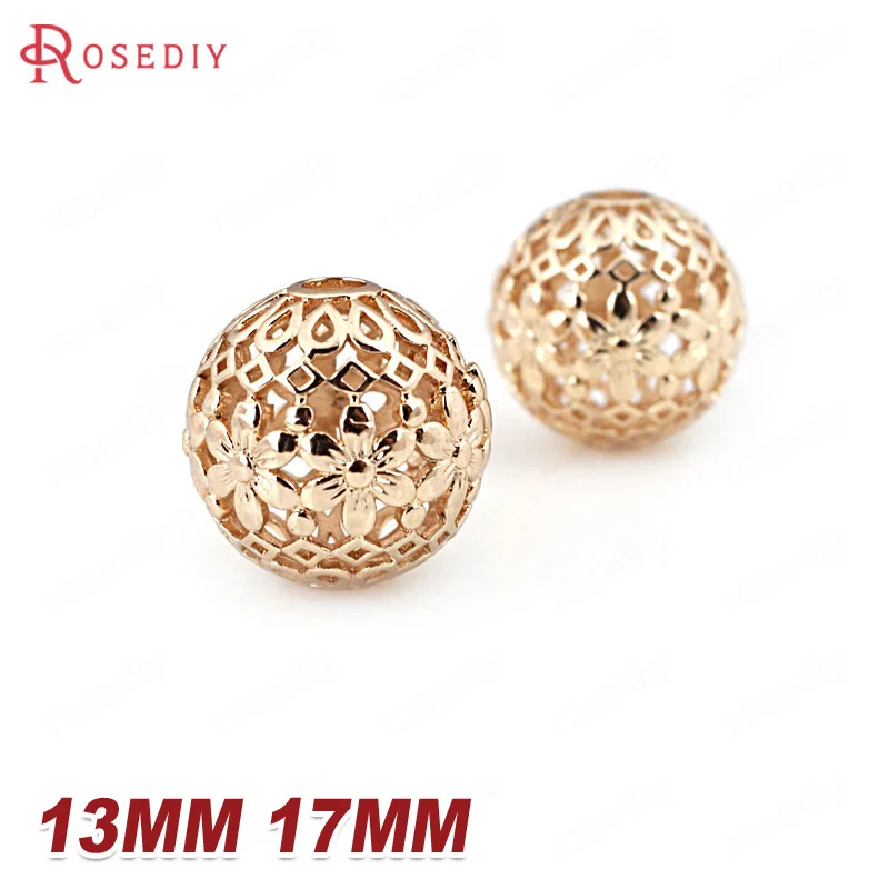 

4PCS 13MM 17MM 24K Champagne Gold Color Plated Brass Hollow Flower Spacer Beads High Quality Diy Jewelry Accessories