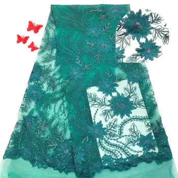 

Embroidered Flower Pattern Nigerian Lace Fabrics White Green African Fabric Lace Latest 2019 Tulle Lace With Sequins For Wedding