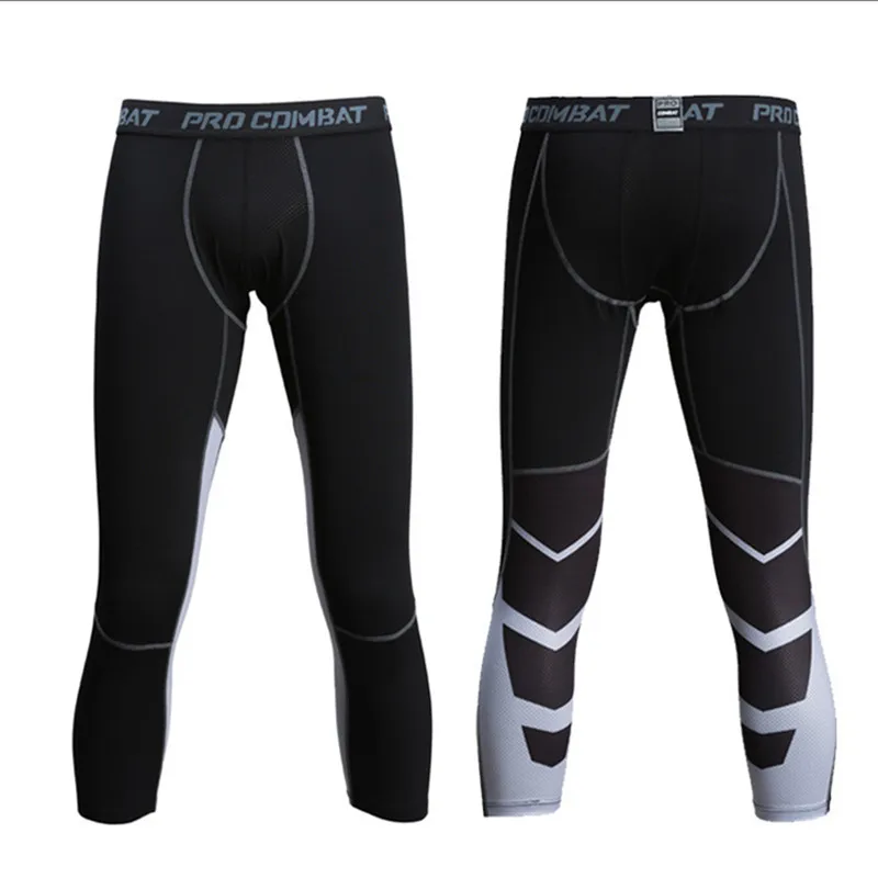 Мужские Компрессионные Леггинсы спортивные штаны для фитнеса эластичные быстросохнущие обтягивающие штаны для бега 3/4 длинные спортивные Леггинсы