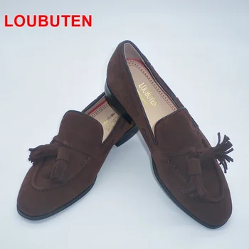 

LOUBUTEN New Fashion Coffee Suede Men Loafers Luxury Handmade Tassel Slip On Shoes Men Casual Shoes Big Size Dress Loafers Shoes