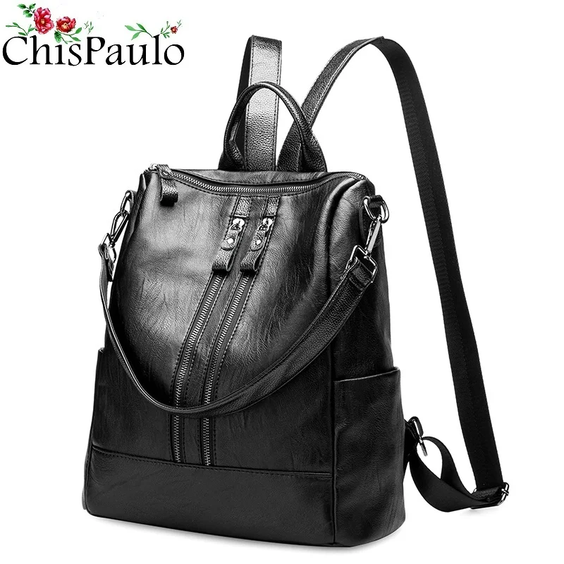 Genuine Leather Women Backpack Travel Woman Korean Style Ladies Strap Laptop Bag Daily Backpack Girl School