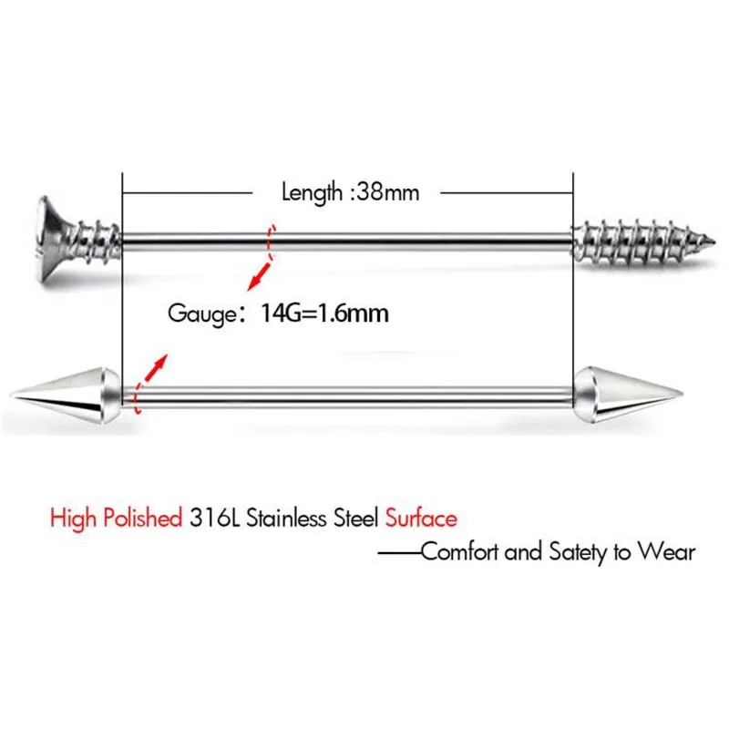 Тела, в панковском стиле, 4 шт./компл. промышленные стержни для пирсинга 14G 316L хирургические Сталь промышленное прямой спирали шпильки серьги-гантели для Для женщин