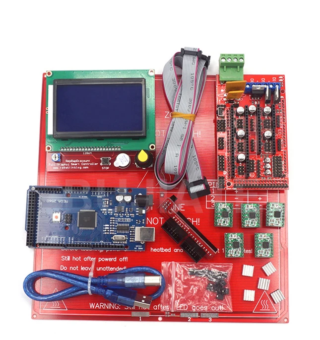  1 pc Mega 2560 R3 + Rampen 14 + USB linie + A4988 modul + PCB Heatbed MK2B + 12864LCD control panel