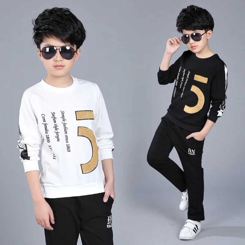 Best Selling Baby Boys Clothing 2018 Spring Explosions Casual Letter Set White Black Long Sleeve