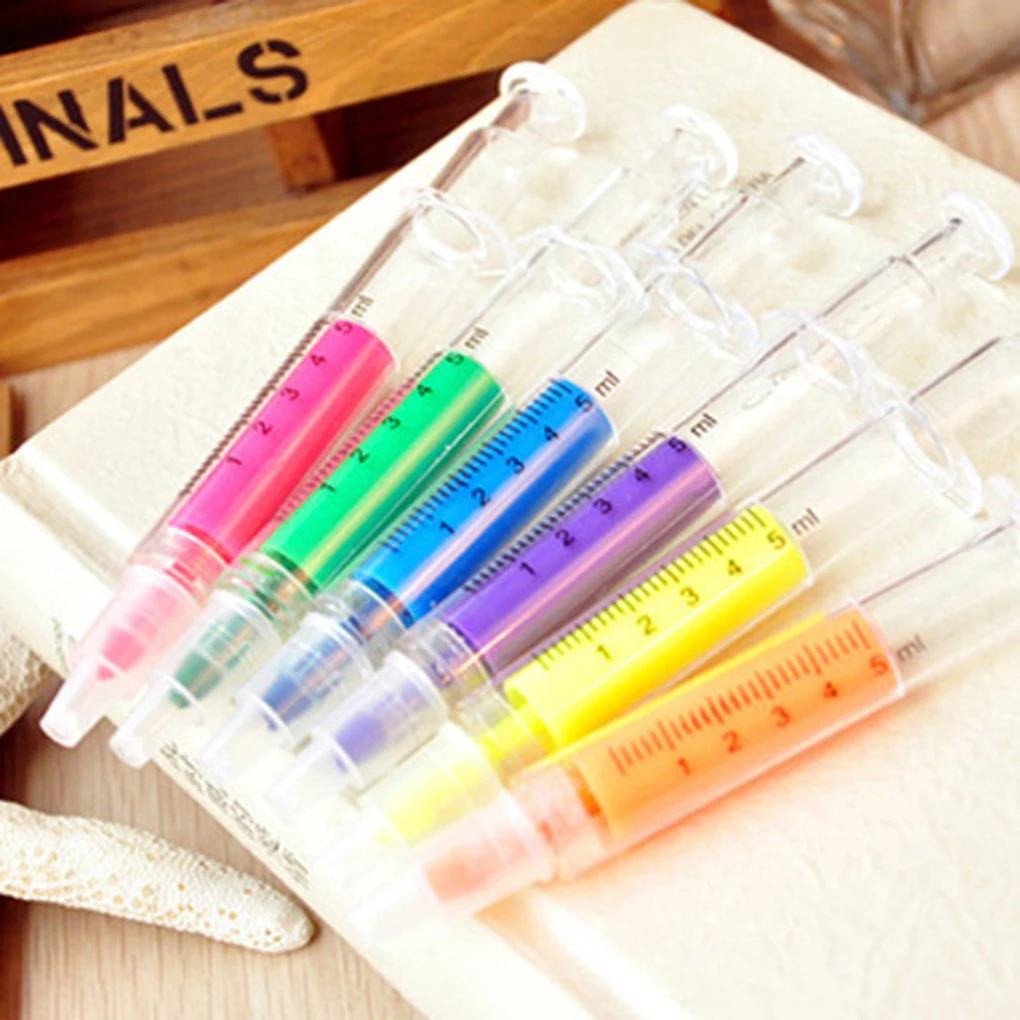 

6PCS Creative Novelty Lifelike Syringe Pen Peculiar Shape Cute Stationery Ballpoint Pens Bullet 5mm Children Gift Prizes Ballpen