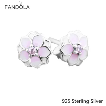 

CKK 925 Sterling Silver Magnolia Bloom, Pale Cerise Enamel & Pink Stud Earrings Original Jewelry Making
