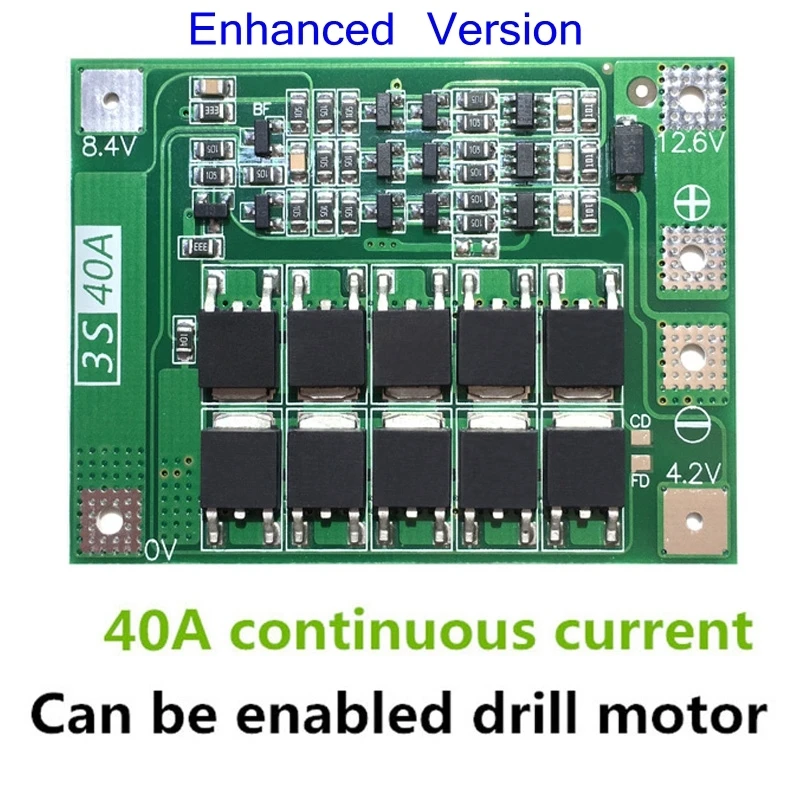 3S 40A литий-ионная батарея зарядное устройство Lipo ячеечный модуль PCB плата защиты BMS для сверлильного двигателя 12,6 в с балансом - Цвет: Enhanced version