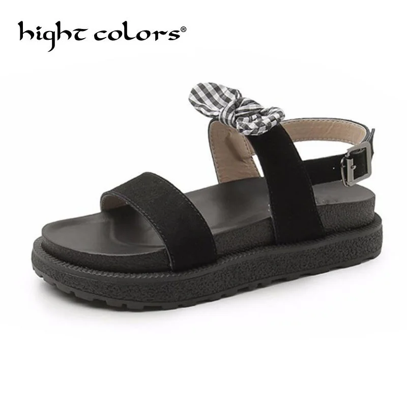 

2019 Summer New Bow Flat Sandals Comfortable Platform Gladiator Sandals For Women Vacation Beach Shoes Fashion Large Size 10.5