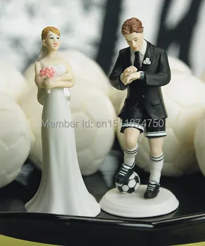 

New Design Soccer Player Figures Couple funny Cake Topper Sport wedding party favors